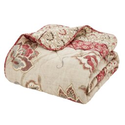 Rackhams Kashmir Paisley Floral Reversible Quilted Bedspread - Natural - thumbnail 4