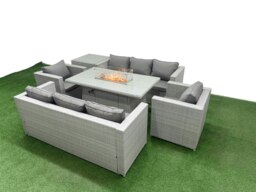 Rackhams 8 Seat PE Rattan Lounge Sofa Set Outdoor Garden Furniture Set with Fire Pit Dining Table 3 Seater Sofa Side Table Light Grey - thumbnail 2