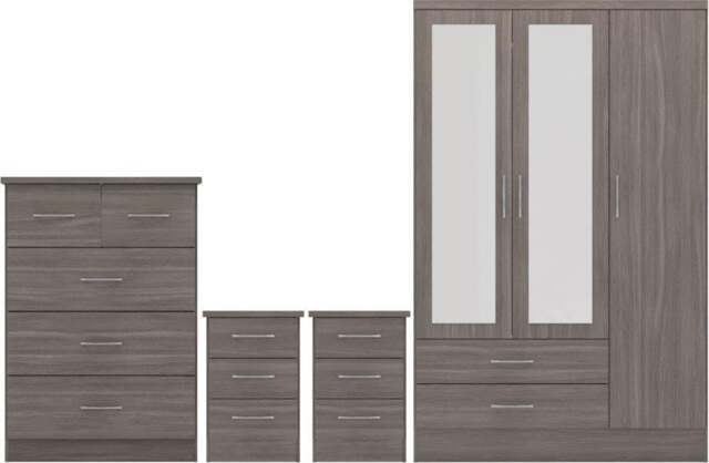Rackhams Nevada 3 Door Wardrobe 4 Piece Bedroom Set - Black Wood Grain - image 1