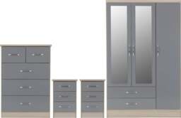Rackhams Nevada 3 Door Wardrobe 4 Piece Bedroom Set - Black Wood Grain - thumbnail 2