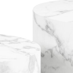 Rackhams Dice Round Coffee Table Set of 2 in White Marble and Carrara Rough Paper - white - White - 58 - thumbnail 5