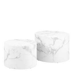 Rackhams Dice Round Coffee Table Set of 2 in White Marble and Carrara Rough Paper - white - White - 58 - thumbnail 2