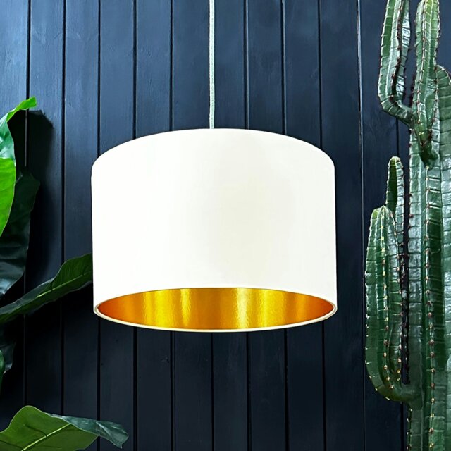 "Rackhams Lemon Cotton Lampshade With Gold Foil Lining - 35cm Diameter x 20cm Height / (14"" x 8"")" - image 1