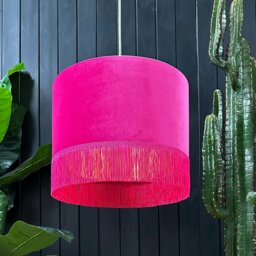 "Rackhams Raspberry Velvet Lampshade With Copper Foil Lining and Fringing - Ceiling Pendant / Arc Lamp - 70cm Diameter x 30cm Height / (27"" x 12"")" - thumbnail 3