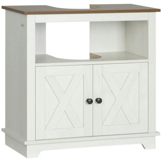 Rackhams Under Sink Cabinet Bathroom Vanity Unit with Double Doors and Storage Shelves, 60 x 30 x 60cm, White - image 1
