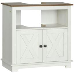 Rackhams Under Sink Cabinet Bathroom Vanity Unit with Double Doors and Storage Shelves, 60 x 30 x 60cm, White - thumbnail 1