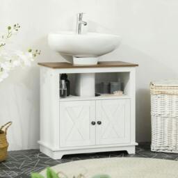 Rackhams Under Sink Cabinet Bathroom Vanity Unit with Double Doors and Storage Shelves, 60 x 30 x 60cm, White - thumbnail 2