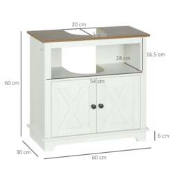 Rackhams Under Sink Cabinet Bathroom Vanity Unit with Double Doors and Storage Shelves, 60 x 30 x 60cm, White - thumbnail 3