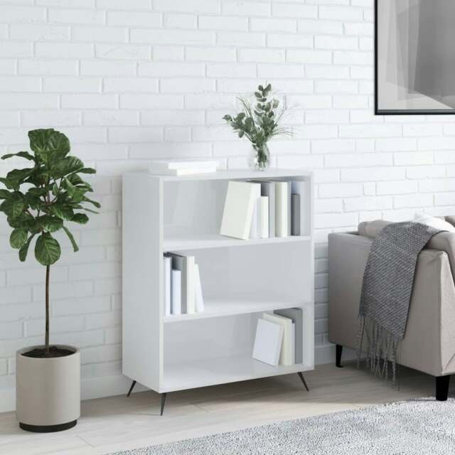 Rackhams Bookcase High Gloss White 69.5x32.5x90 cm Engineered Wood