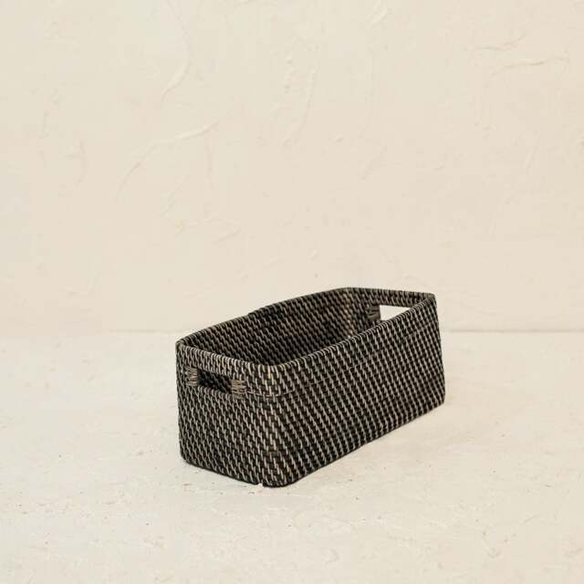 Rackhams Colourful rattan storage baskets in 4 colours - Long - Black Wash - One - image 1