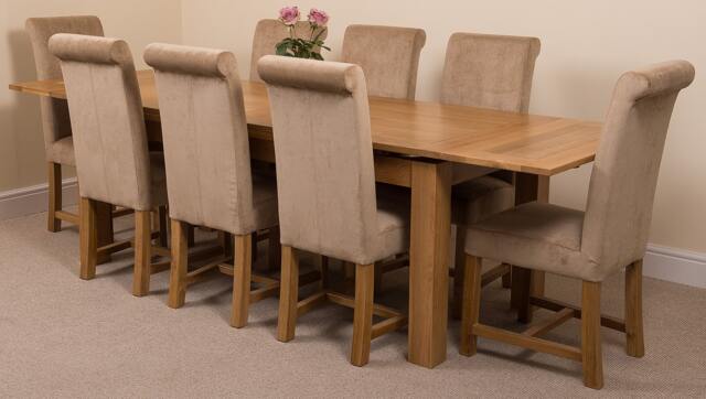 Rackhams Richmond Large Oak Extending Dining Table with Washington Fabric Chairs - 8 chairs - Beige - image 1