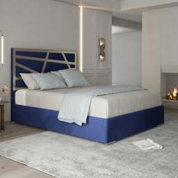 Rackhams Arabella Upholstered Soft Velvet Metal Bed Frame - Blue - Blue - Single - thumbnail 1