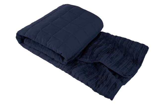 Rackhams Pure Washed Linen Quilted Throw - Navy - Standard