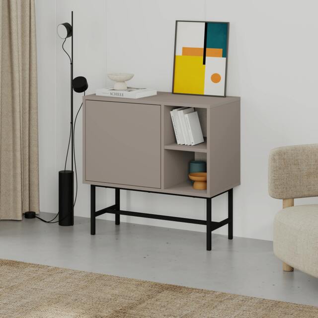 Rackhams Storage Cabinet Push-to-Open Door Sideboard, Open Shelf,Metal Leg, Easy Assembly, Living-Dining Room - Mocha Grey - image 1