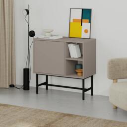 Rackhams Storage Cabinet Push-to-Open Door Sideboard, Open Shelf,Metal Leg, Easy Assembly, Living-Dining Room - Mocha Grey