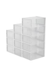 Rackhams 12Pcs Plastic Stackable Shoe Storage Box Organiser - White - One Size - thumbnail 4
