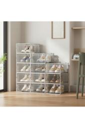 Rackhams 12Pcs Plastic Stackable Shoe Storage Box Organiser - White - One Size - thumbnail 2