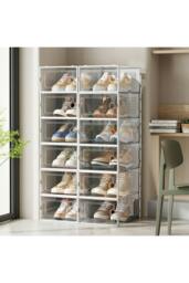 Rackhams 12Pcs Plastic Stackable Shoe Storage Box Organiser - White - One Size - thumbnail 5