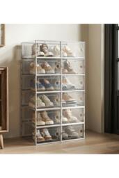 Rackhams 12Pcs Plastic Stackable Shoe Storage Box Organiser - White - One Size - thumbnail 6