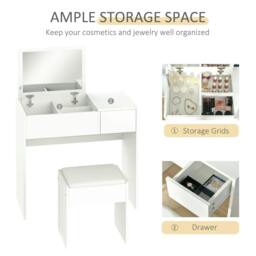 Rackhams Makeup Desk with Drawer, Vanity Table Set with Flip-up Mirror and Cushioned Stool, White - White - thumbnail 5