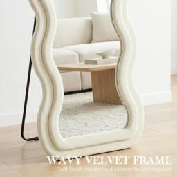 Rackhams Full Length Mirror, 160 x 60 cm Velvet Wall Standing Mirror, Cream - thumbnail 4