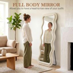 Rackhams Full Length Mirror, 160 x 60 cm Velvet Wall Standing Mirror, Cream - thumbnail 5