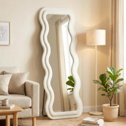 Rackhams Full Length Mirror, 160 x 60 cm Velvet Wall Standing Mirror, Cream