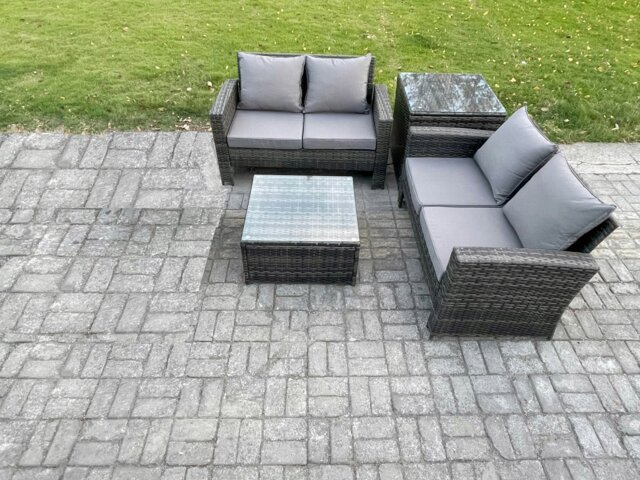 Rackhams Rattan Garden Furniture Set 4 piece Patio Rattan Furniture Sofa Weaving Wicker includes 2 Double Seat Sofa, Coffee Table and Side Table - image 1