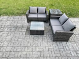 Rackhams Rattan Garden Furniture Set 4 piece Patio Rattan Furniture Sofa Weaving Wicker includes 2 Double Seat Sofa, Coffee Table and Side Table - thumbnail 1