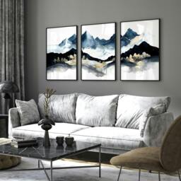 Rackhams Blue Living Room Wall Art - Set of 3 wall art prints - A3 11.69 x 16.54 in / 29.7 x 42 cm - Satin Photo paper 280 gsm - Unframed - thumbnail 4