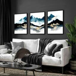 Rackhams Blue Living Room Wall Art - Set of 3 wall art prints - A3 11.69 x 16.54 in / 29.7 x 42 cm - Satin Photo paper 280 gsm - Unframed