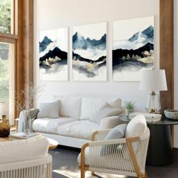 Rackhams Blue Living Room Wall Art - Set of 3 wall art prints - A3 11.69 x 16.54 in / 29.7 x 42 cm - Satin Photo paper 280 gsm - Unframed - thumbnail 2
