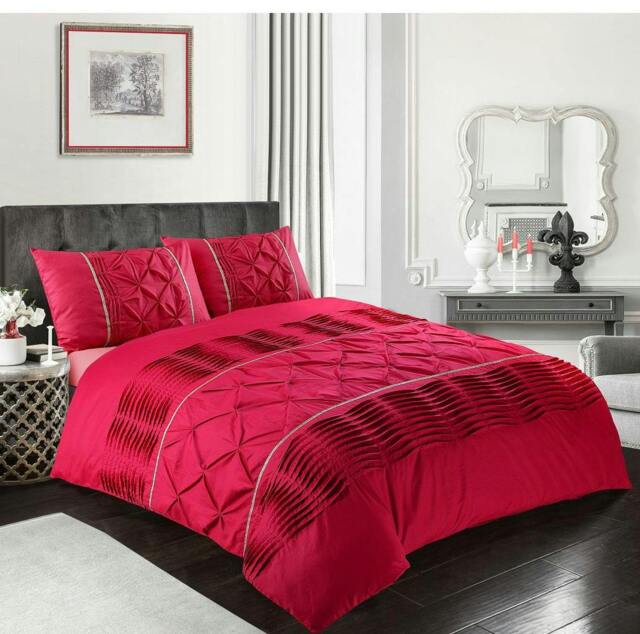 Rackhams Eleanor Pin Tuck Duvet Cover Set - Red - Double - image 1