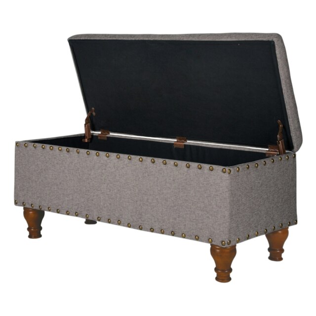 Rackhams Chelsea Storage Ottoman Bench - Grey/Brass Upholstered with flip lid - Grey/Brass - image 1