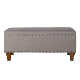 Rackhams Chelsea Storage Ottoman Bench - Grey/Brass Upholstered with flip lid - Grey/Brass - thumbnail 3