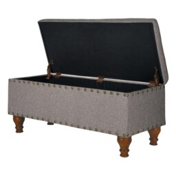 Rackhams Chelsea Storage Ottoman Bench - Grey/Brass Upholstered with flip lid - Grey/Brass - thumbnail 1