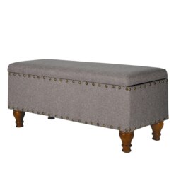 Rackhams Chelsea Storage Ottoman Bench - Grey/Brass Upholstered with flip lid - Grey/Brass - thumbnail 4