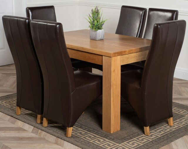 Rackhams Dakota Small Oak Dining Table with Lola Leather Chairs - 6 chairs - Brown - image 1