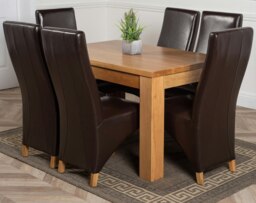 Rackhams Dakota Small Oak Dining Table with Lola Leather Chairs - 6 chairs - Brown