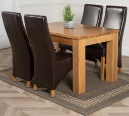 Rackhams Dakota Small Oak Dining Table with Lola Leather Chairs - 6 chairs - Brown - thumbnail 4
