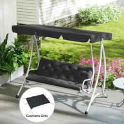 Rackhams 3 Seater Bench Pad, Garden Chair Cushion with Back and Ties for Indoor and Outdoor Use, 98 x 150 cm, Black - thumbnail 2
