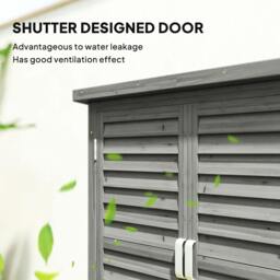 Rackhams Garden Shed Wooden Garden Storage Shed 2 Door Unit Solid Fir Wood Garage Tool Organisation Cabinet, 87L x 46.5W x 96.5Hcm, Grey - thumbnail 4