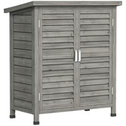 Rackhams Garden Shed Wooden Garden Storage Shed 2 Door Unit Solid Fir Wood Garage Tool Organisation Cabinet, 87L x 46.5W x 96.5Hcm, Grey - thumbnail 1