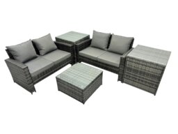 Rackhams PE Rattan Garden Furniture Set Lounge Double Seat Sofa Coffee Table Set with 2 Side Tables Dark Grey Mixed - thumbnail 1