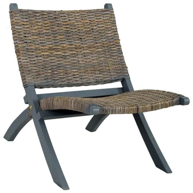 Rackhams Relaxing Chair Grey Natural Kubu Rattan and Solid Mahogany Wood