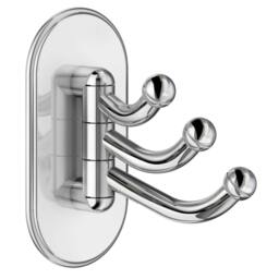 Rackhams Polished Chrome Triple Swinging Towel Hook (48 x 96mm) Self Adhesive Bathroom Wall Mounted