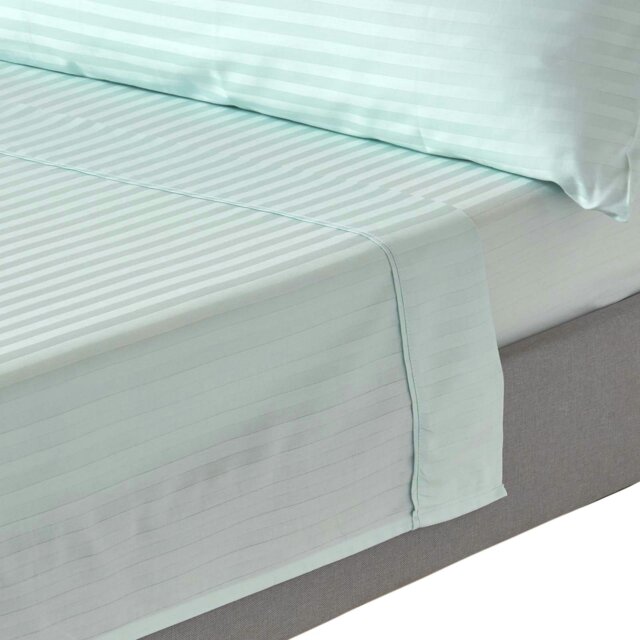 Rackhams Silky 330 TC Egyptian Cotton Satin Stripe Flat Sheet - Blue - Super King - image 1
