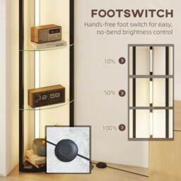Rackhams LED Floor Lamp with Shelves, Dimmable Standing Lamp with Foot Switch - Black - thumbnail 6