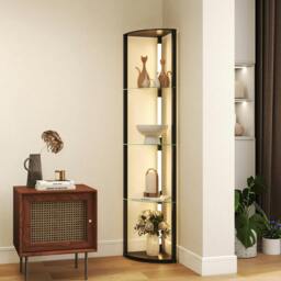 Rackhams LED Floor Lamp with Shelves, Dimmable Standing Lamp with Foot Switch - Black