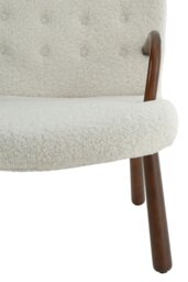 Rackhams Netural Bouclé Armchair and Footstool Set with Wooden Legs - White - thumbnail 5